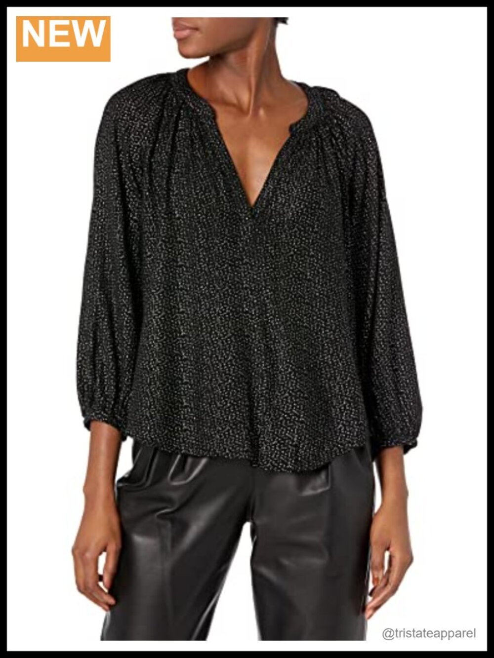 Velvet by Graham & Spencer Shirley Rayon Foil Blouse, V-Neck, Long Sleeve,